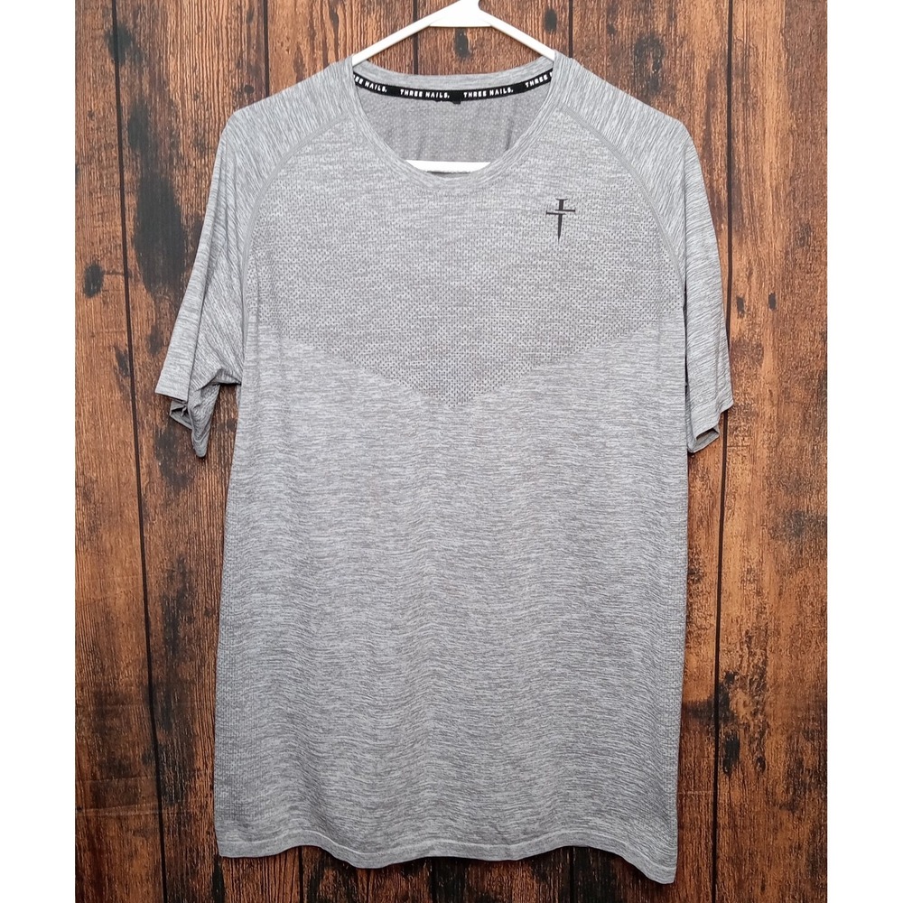 Three Nails Men's Performance Short Sleeve T-Shirt Size Large Gray